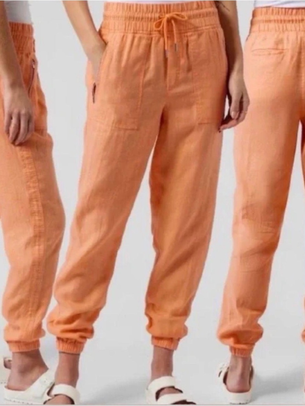Athleta Peach Drawstring Joggers Natural Breathable Linen Fibers for Summer
